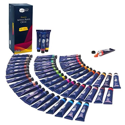 Artina - Lot de 48 Peintures Acryliques Crylic Premium - 48 Tubes de 22 ML, 48 Couleurs - Peinture Amateur et Professionnelle de Haute qualité - Loisirs créatifs - pour Adultes et Enfants