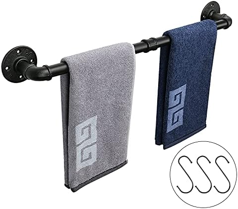 NearMoon Industrial Pipe Towel Bar, Heavy Duty Bathroom Hardware Towel Bar Accessory, Wall Mounted DIY Rustic Iron Bathroom Towel Rack Holder (24 Inch, Black)