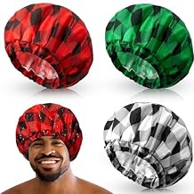 Shower Cap for Men Waterproof Reusable Large Bath Cap Men for Dreadlocks, Braids, Curls, Locs, Curly Hair, 3 ColorsPlaid Pattern