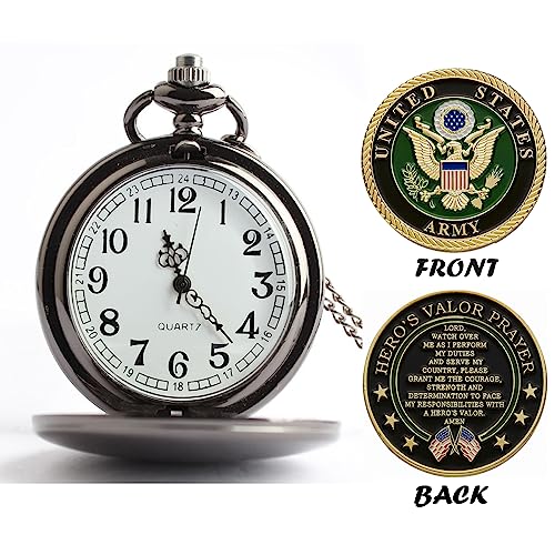 Image of Gifts for Veterans,Pocket Watch for Veterans with Military ChanllengCoin,Best Veterans Day Gifts