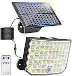 La lumière du capteur de mouvement solaire à l'extérieur, KagoLing 256 LED Lumières solaires pour l'extérieur IP65 imperméable 3 Modes Split Design Solar Security Flood Lights avec 16.4ft Câble pour le chemin de triage de porte avant de Fence Patio