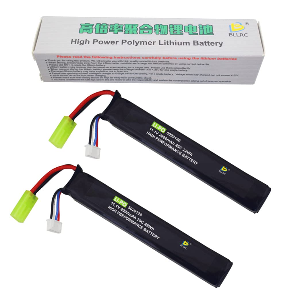 2PCS 3S 11.1V 2000mAh 25C Battery & Mini Odamiya Connecteur pour M4 Crane Stock M110 SR25 AK47 MP5K MP5 Scar M249 M240B M60 G36 M14 RPK PKM L85 AUG G3 Mise à Niveau AEG Jouet Pistolet Airsoft