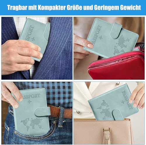 Toctax Reisepasshülle und Kofferanhänger Set, Passport Hülle mit RFID-Blocker, Reisepass Organizer, Reisepass Hülle für Damen und Herren, Passport Cover für Travel Essentials (Hellblau)
