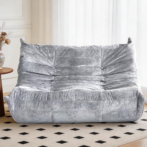 Image of Bean Bag Chair, 2 Seater Lazy Bean Bag Sofa Memory Foam Couch, Giant Bean Bag Chairs for Adults, Loveseat Fireside Chair for Living Room, Bedroom, Office(Light Grey)
