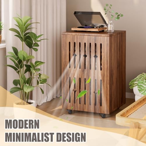 5-Tier-Stereo-Components-Cabinet-Wooden-Audio-Equipment-Cabinet-with-Grille-Door-Closed-Entertainment-Stand-with-Adjustable-Shelves-AV-Media-Vintage-Rack-On-Wheels-for-Living-Gaming-Room-Walnut