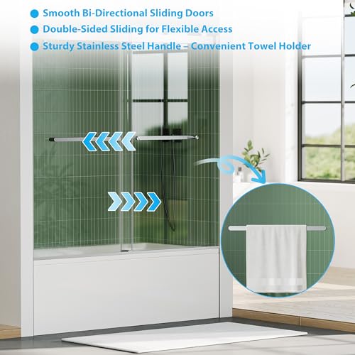 Image of 56 inch-60 inch W x 59 inch H Double Sliding Shower Door, Frameless Bypass Bathroom Door with 1 /4 inch(6mm) Tempered Glass,Silver Finish for Walk-in Shower
