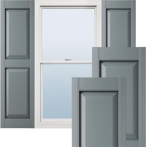 14 3/4"W x 55"H Lifetime Vinyl, Standard Two Equal Panels, Raised Panel Shutters, w/Installation Shutter-Lok's & Matching Screws (Per Pair), Storm Cloud