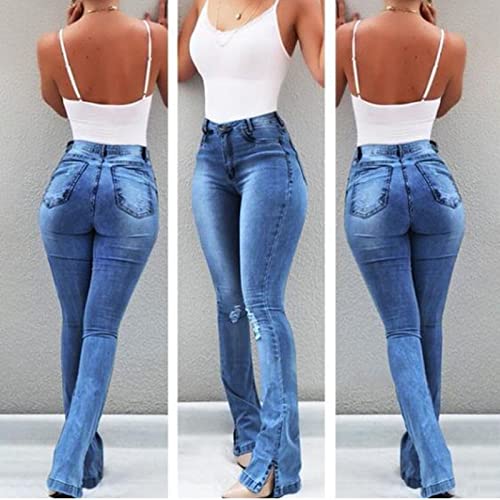 tuduoms Women High Waisted Jeans Distressed Ripped Flare Jeans Slim Butt Lifting Skinny Stretch Jeans Boot Cut Denim Pants2