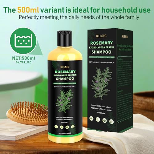 500ML Rosmarin Shampoo für Haarwachstum, Natürliches Rosmarin-Shampoo Gegen Fettige Haare, Rosemary Hydrolysiertes Keratin Shampoos für Haarausfall, Feines Haar, Frauen und Männer