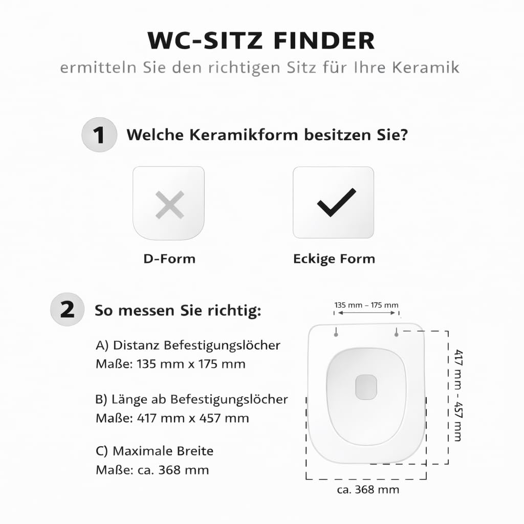 Bullseat® WC-Sitz Eckig – passgenau für Keramag/Geberit Renova Nr. 1 Plan | Toilettensitz mit Softclose, abnehmbar | Klobrille aus Urea-Duroplast | Klodeckel Montage von oben
