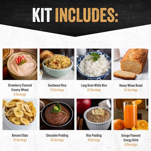 Ready Hour 4-Week Emergency Food Supply (250 Servings), Emergency Food Storage and Meal Entrées, Real Non-Perishable, 25-Year Shelf Life Food, Portable Flood-Safe Container
