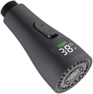 Cabezal de grifo de cocina, cabezal de pulverización de grifo de cocina, ahorro de agua, boquilla de grifo LED de repuesto práctica y eficiente (negro)