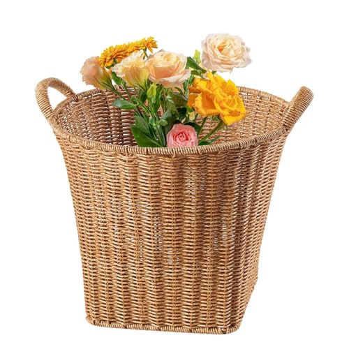 Plant Basket with Handles,Braid Weave Floral Organizer Bin | Farmhouse Garden Planter Woven Flower Basket for Blankets, Toys, Clothes, Shoes