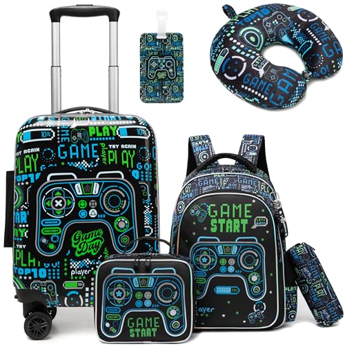 HTgroce Handgepäck Koffer mit Schulranzen, Kids Luggage, Kindergepäck mit Rollen, Reisekoffer mit Teleskopgriff, Hartschalenkoffer für Kinder, Kindertrolley