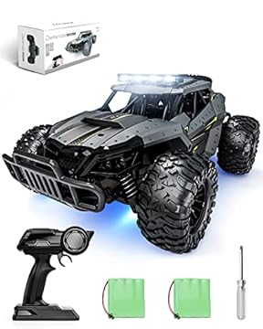 Tecnock Remote Control Cars for Kids Adults, 1:16 Scale 20km/h All Terrain Monster Truck, 2.4GHz Off-Road RC Car with Headlights & Chassis Lights, 2 Batteries for 60min Play, Toys Gifts for Boys Girls
