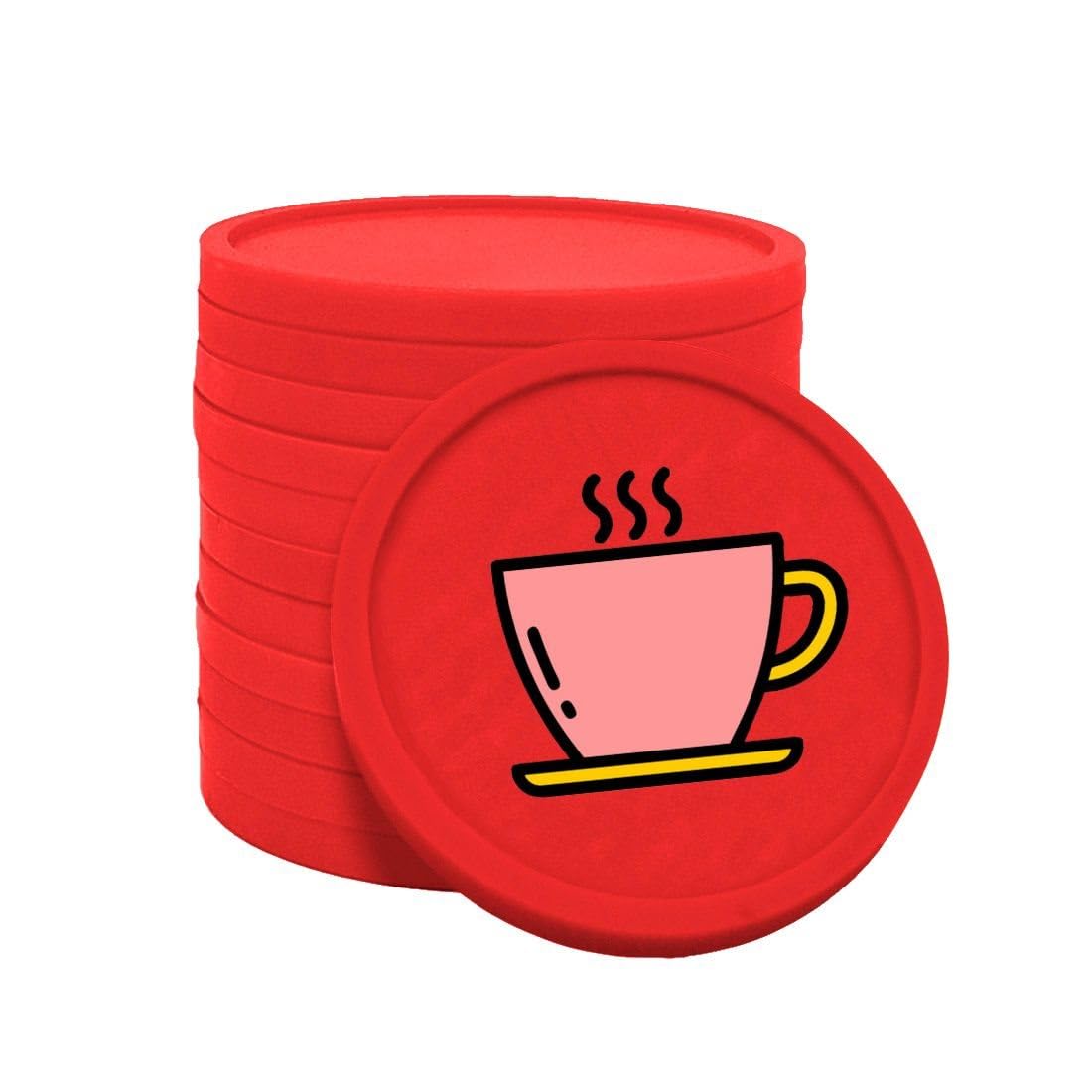 CombiCraft Pack of 100 Red Plastic Chips with Coffee Cup Design – 29 mm Diameter – for Games and Catering, Drinking Voucher.