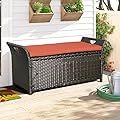 Ulax furniture Outdoor Storage Bench Rattan Style Deck Box w/Cushion
