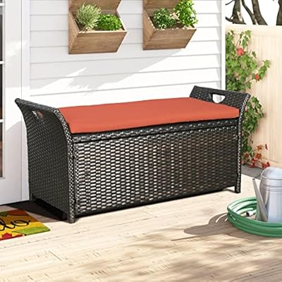 Ulax furniture Outdoor Storage Bench Rattan Style Deck Box w/Cushion