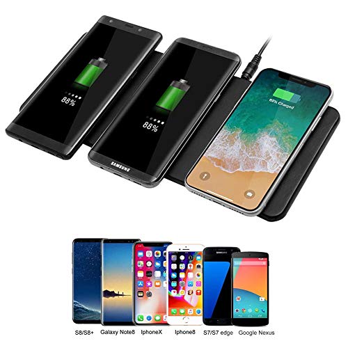 JE Wireless Charger,Qi-Certified Ultra-Slim Triple Wireless Charger Compatible iPhone X,iPhone 8/8Plus,Samsung Galaxy S8/S8+ S7/S7 Edge Note 8 Note 5,Nexus 5/6/7 & All QI-Enabled Devices.(AC Adapter)