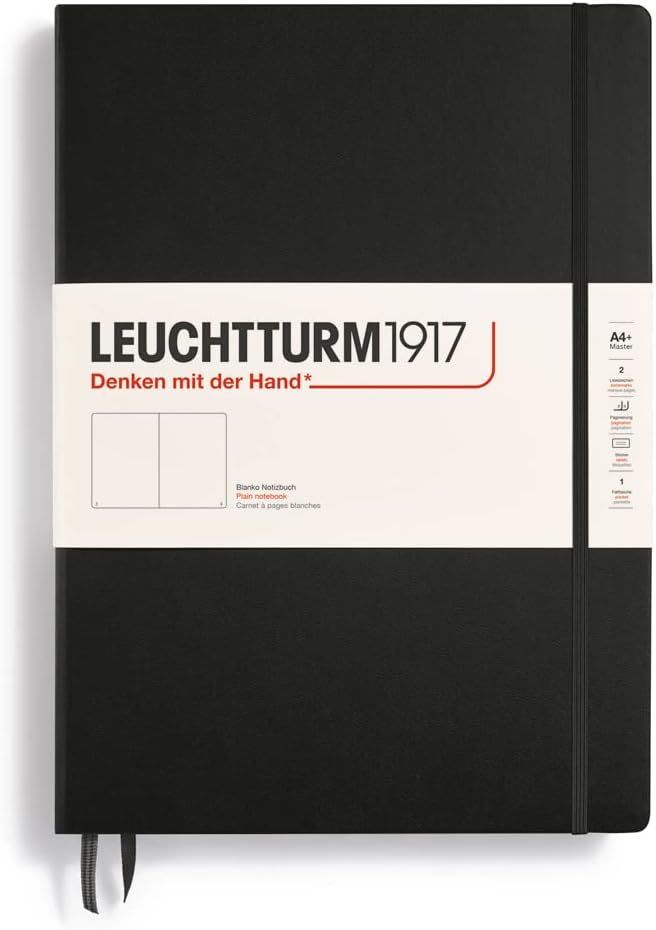 Notebook Hardcover Master Classic A4+ - 235 Numbered Pages for Writing and Journaling (Black, Plain)