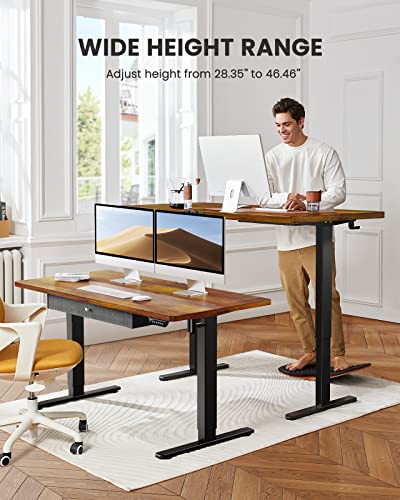 Ergear Electric Standing Desk With Drawer, Adjustable Height Sit Stand Up Desk, Home Office Desk Computer Workstation, 55X28 Inches, Vintage Brown #TOP3