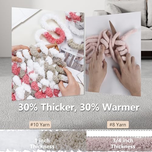 Image of Cozyful Chunky Yarn for Hand Knitting - #10 Chunky Chenille Blanket Yarn, Jumbo Big Thick Chunky Yarns for Crocheting, Tie Dye Bulky Knit Yarns, 8 Skein (20 yds 8 oz Each Skein), Khaki & Rose & White