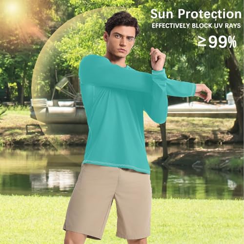 Light Sea Green Men's Rash Guard Lightweight Round Neck UV Protective Clothing Summer4
