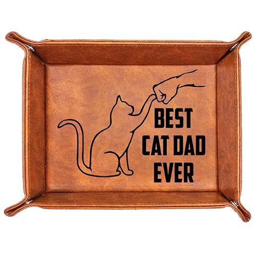 AZGUAMI Cat Gifts for Men - PU Leather Storage Gift for Fathers Day, Unique Birthday Gift for Dad from Son Daughter, Funny Cat Dad Gifts Desk Organizer, Cat Lovers Valet Tray Desk Decor Accessories