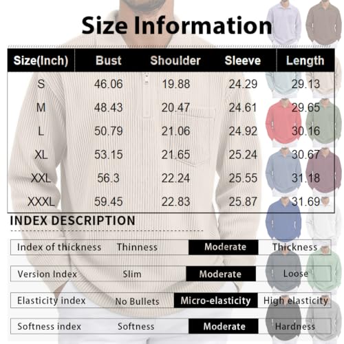 Mens Quarter Zip Corduroy Long Sleeve Polo Shirt Pullover Fall - image 4