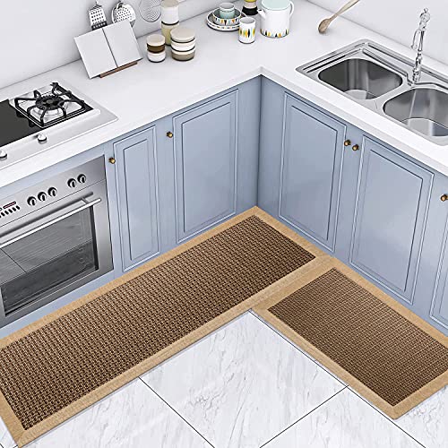 Twill Kitchen Mat Kitchen Rugs Set Of 2 Kitchen Rugs And Mats Non Skid Washable Kitchen Floor Rugs For In Front Of Sink Heavy Duty Standing Mat Kitchen Mats For Floor Countertop Fridge Indoor #TOP3