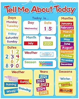 Wisdom Learning TELL ME ABOUT TODAY Children's educational magnetic calendar board kids 1st classroom homeschooling chart 40 x 32cm with hanging blue loop