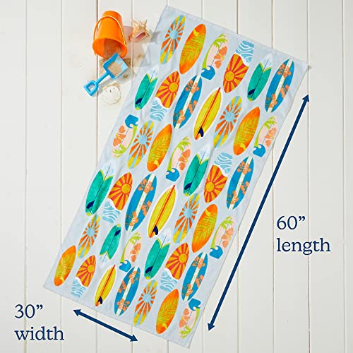 100% Cotton Beach Towel Surfboards Pattern For Kids & Toddler. Bath, Pool, Camping, Travel Towel For Boys & Girls. 30” X 60” Quick-Dry & Super Absorbent Beach Blanket #TOP1