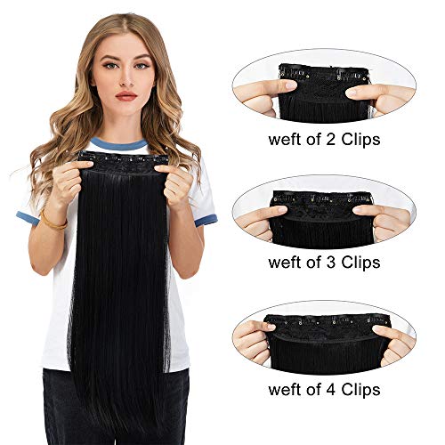 Lelinta 24" Straight Long 4 Pcs Set Thick Clip In On Synthetic Hair Extensions Hairpieces For Women Dark Black #TOP4
