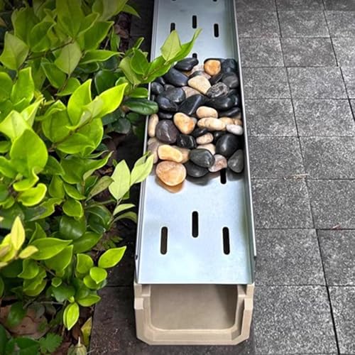 griglie di drenaggio Kit di Drenaggio per Trincee, per Impieghi Gravosi In Acciaio Inox Grondaia per Pioggia con Canale a U In Resina, Terrazza da Giardino All'aperto Scarico a Pavimento Trogolo(14x10