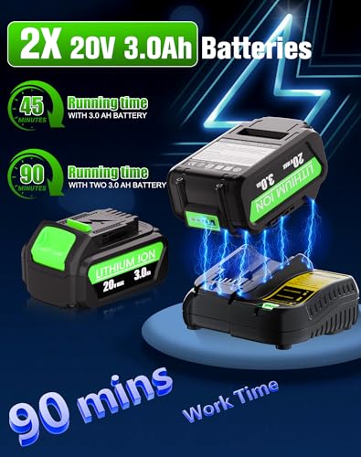 Image of Leaf Blower Cordless Compatible with DeWalt 20V Max Battery, 6 Speed Modes | 500CFM Electric Leaf Blower with 2 Batteries and Charger, Battery Powered Blowers for Lawn Care, Snow, Dust, Blowing Leaves