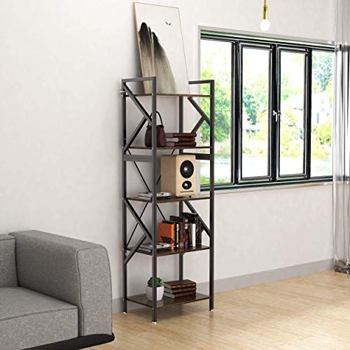 DEWEL 5 Shelf Bookshelf 70 inch Industrial Bookshelf Display Open Bookcase 5-Tier Storage Organizer Rack Standing Unit Shelf for Living Room Kitchen Bathroom