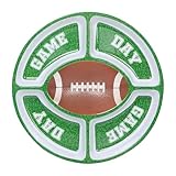 UP UPware Football-Themed Melamine 5-Section Snack Platter, Round Divided Game Day Serving Tray with Green Field Design, for Chips and Dip, Sweets, and Appetizers, 15 Inch