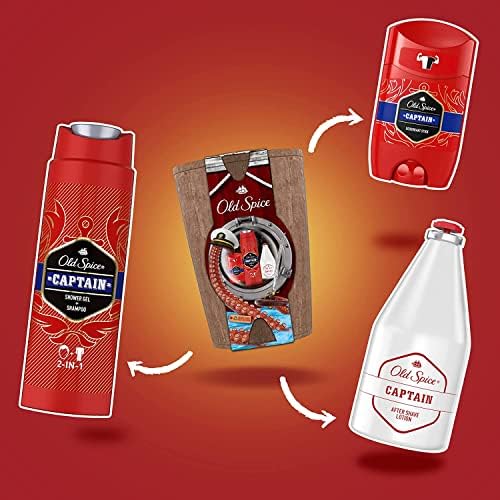 Old Spice Wooden Barrel Gift Set For Men With Captain Deodorant Stick, Shower Gel And Aftershave Lotion