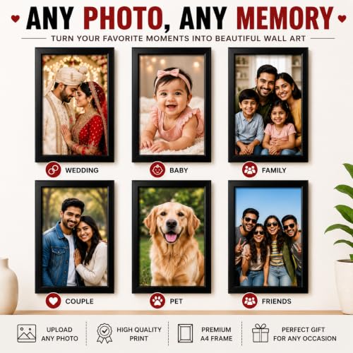 Image of Customized Wall Hanging Wooden Frame with Photo Upload, Personalized Single Photo Print Frame, Custom Gift for Anniversary, Birthday, Wedding, Couples (A4,A3 Size)