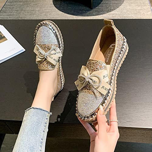 Image of Women's Fashion Rhinestone Slip On Sneakers Casual Comfort Platform Walking Shoes Cute Bowknot Glitter Bling Loafers
