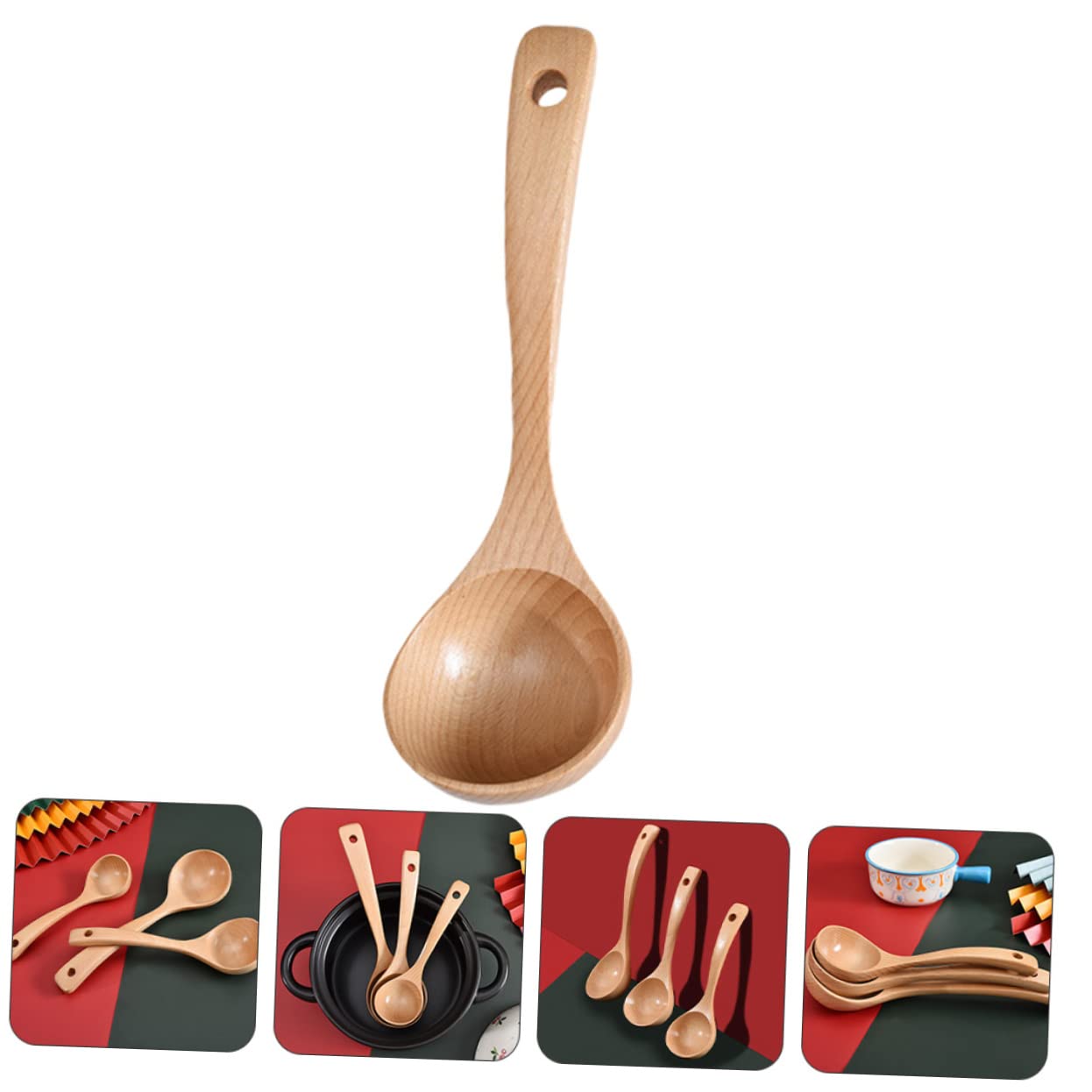 1 cuillère en bois de hêtre - Cuillères de cuisine - Cuillères à expresso - Ustensiles de cuisine asiatiques - Cuillères à soupe - Louches de service profondes - Cuillère de service
