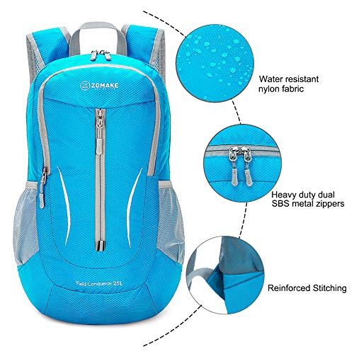 Image of ZOMAKE Ultra Lightweight Packable Backpack 25L, Foldable Hiking Backpacks Water Resistant Small Folding Daypack for Travel(Light Blue)