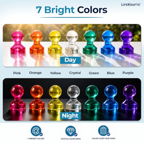 Image of LifeKrafts Magnetic Push Pins | Pack of 70 | Magnetic Thumb Tacks, Fridge Magnets for Whiteboard, Fridge, Metal Surface | No-Scratch, Strong Hold for Notes, Photos, Reminders | Office, School, Home