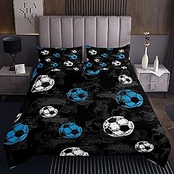 Cubrecamas Para Adolescentes Homemissing Juego de colcha acolchada de fútbol para niños, adolescentes, pelota de fútbol, juego de cubrecama acolchada de graffiti, tamaño individual