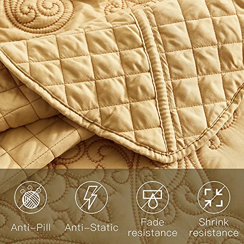 Image of CHIXIN Bedspread Coverlet Quilt Set Full Size - Lightweight Bedding Cover - Beautiful Stitching - 5 Piece Reversible Bedspread - Luxury Damask Paisley Pattern (Full, Honey-Gold)