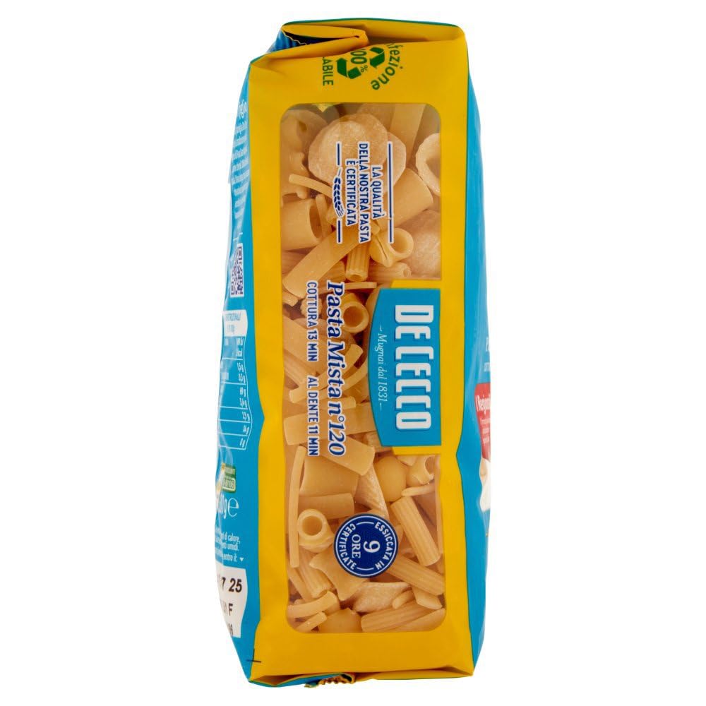 De Cecco Pasta Mista n°120 - Pasta 24 x 500 g | Secado lento | Sémola de trigo duro de alta calidad | Horneado 13 min (al diente 11), ideal para sopas y platos tradicionales + Italian Gourmet polpa