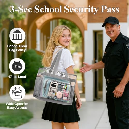Image of PACKISM Clear Tote Bag for School - Large Heavy Duty Clear Tote for Girls | See Through PVC, Wide Zipper Opening, Front Pocket Keeps Essentials Visible for Students, Class, Work, Daily Carry, Age 12+
