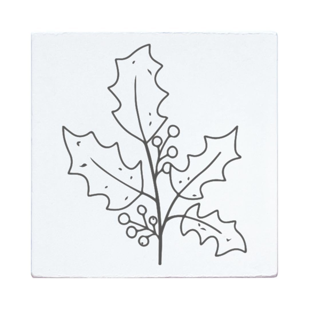 May and Berry Wooden Stamp Holly Branch 45 x 45 mm