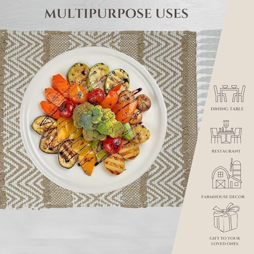 Image of Luxe Home Cotton Table Placemats with Tassels Rectangular Woven Dining Mats Heat Resistant, Washable Table Mats for Dining Table Home, Kitchen & Restaurants (66x33 cm) Set of 6