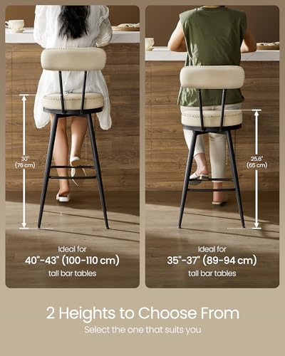 Image of VASAGLE EKHO Collection - Bar Stools Set of 2, Swivel Counter Height Bar Stools, Synthetic Leather with Stitching, Mid-Century Modern, 25.6-Inch Tall Barstools for Kitchen, Cream White ULBC089W01